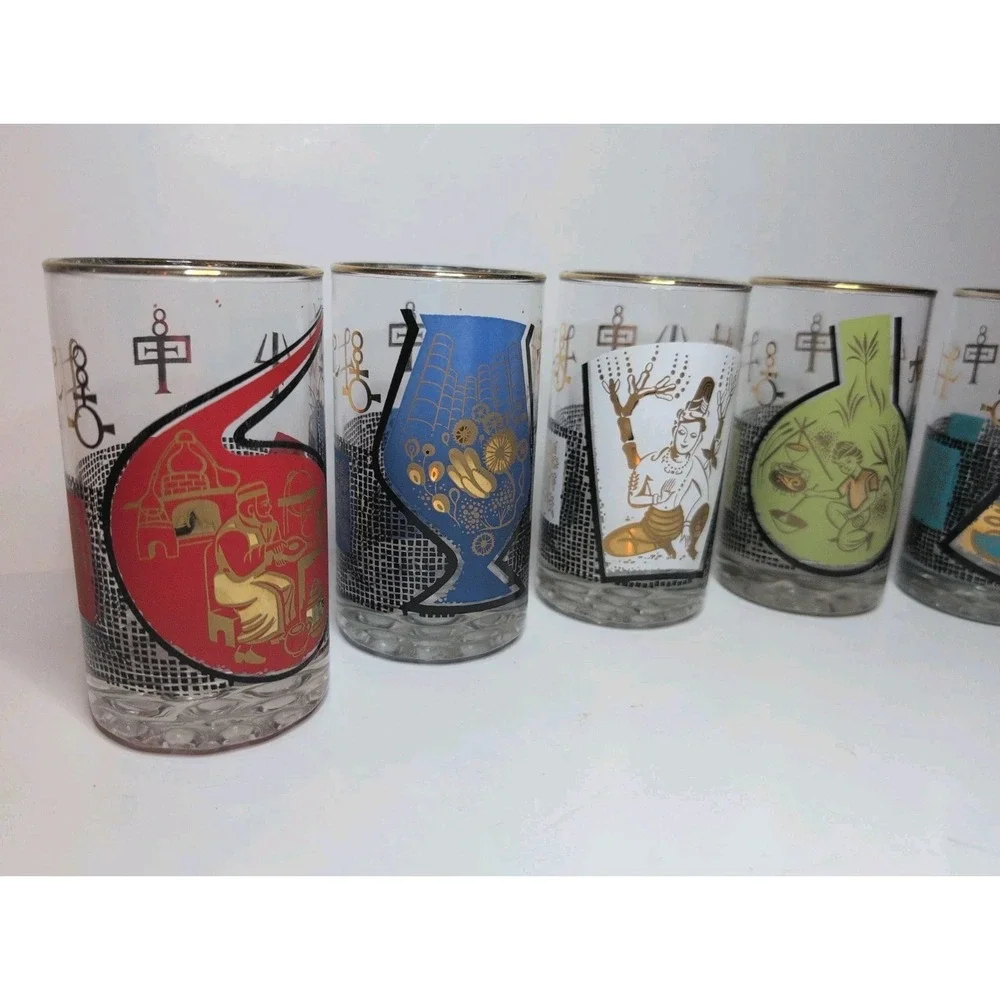 Vintage Roerig Pfizer Pharmaceutical Kalamazoo Promo Glasses Set of 5 MCM 1960's